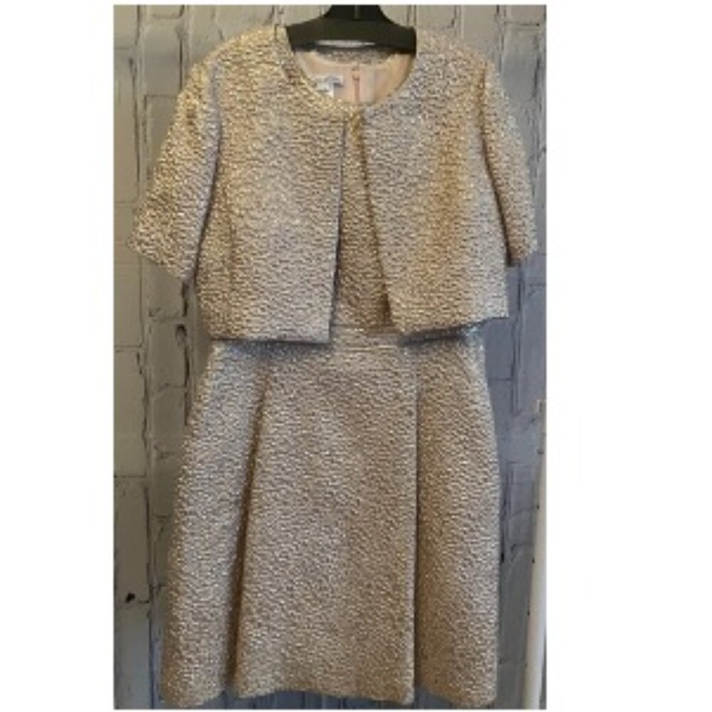 Oscar de la Renta | Pink Gold Metallic Silk Dress and Bolero Jacket